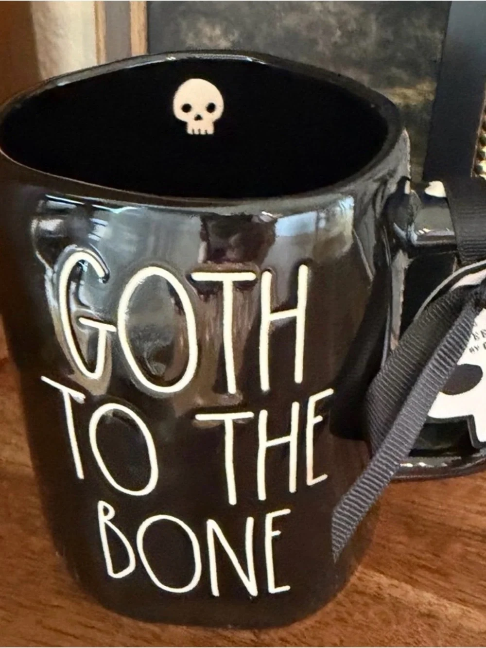 Rae Dunn Goth to the Bone Black Ceramic Mug - Gothic Skull Accent